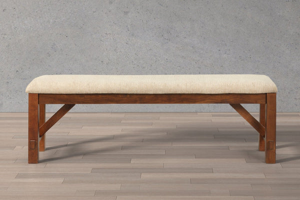 English Elm Karven Upholstered Farmhouse Bench Solid Rubberwood Legs Foam Padded Tan Seat T2574P164516