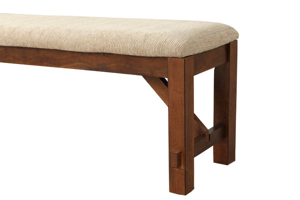 English Elm Karven Upholstered Farmhouse Bench Solid Rubberwood Legs Foam Padded Tan Seat T2574P164516