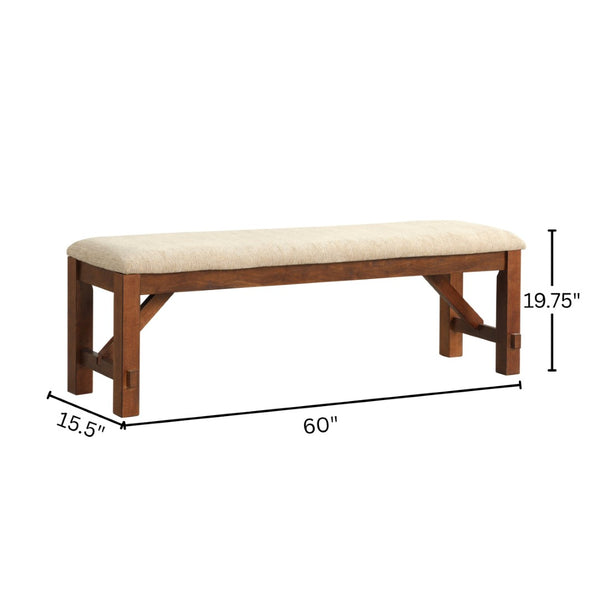 English Elm Karven Upholstered Farmhouse Bench Solid Rubberwood Legs Foam Padded Tan Seat T2574P164516
