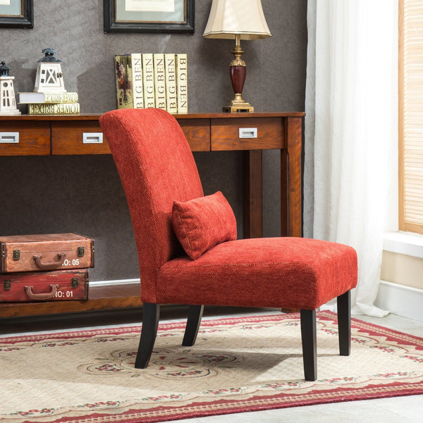 English Elm Pisano Chenille Armless Accent Chair with Graffiti Weave and Espresso Wood Legs Red T2574P164517