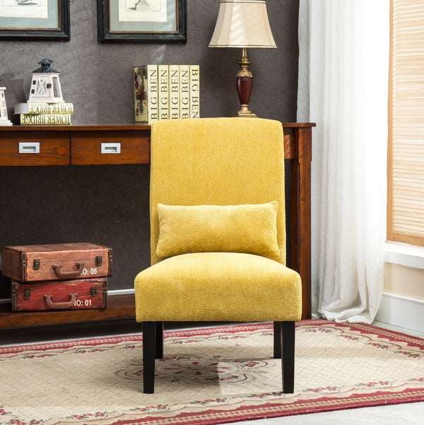 English Elm Pisano Chenille Armless Accent Chair with Graffiti Weave and Espresso Wood Legs Yellow T2574P164518