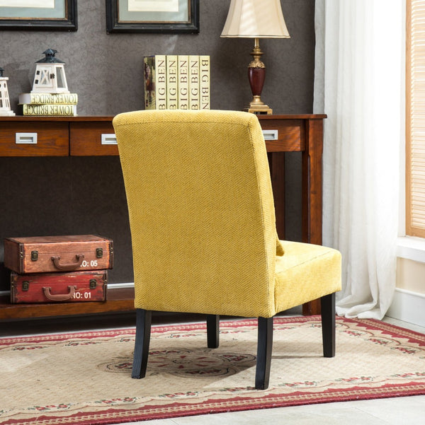 English Elm Pisano Chenille Armless Accent Chair with Graffiti Weave and Espresso Wood Legs Yellow T2574P164518