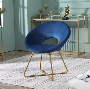 English Elm Slatina Plush Faux Fur Barrel Chair with Gold Sled Base for Bedroom or Living Room Blue T2574P164519