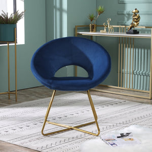 English Elm Slatina Plush Faux Fur Barrel Chair with Gold Sled Base for Bedroom or Living Room Blue T2574P164519