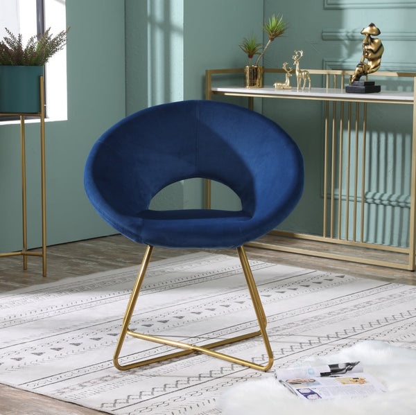 English Elm Slatina Plush Faux Fur Barrel Chair with Gold Sled Base for Bedroom or Living Room Blue T2574P164519