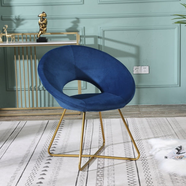 English Elm Slatina Plush Faux Fur Barrel Chair with Gold Sled Base for Bedroom or Living Room Blue T2574P164519