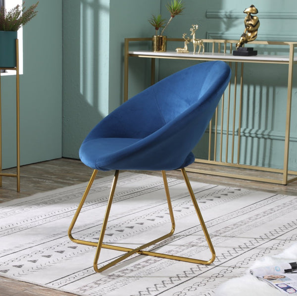 English Elm Slatina Plush Faux Fur Barrel Chair with Gold Sled Base for Bedroom or Living Room Blue T2574P164519