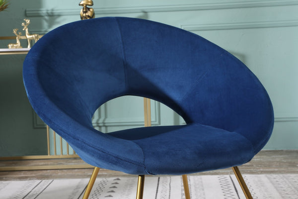 English Elm Slatina Plush Faux Fur Barrel Chair with Gold Sled Base for Bedroom or Living Room Blue T2574P164519