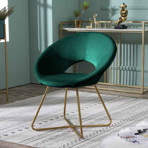 English Elm Slatina Plush Faux Fur Barrel Chair with Gold Sled Base for Bedroom or Living Room Green T2574P164520