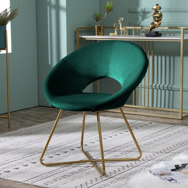 English Elm Slatina Plush Faux Fur Barrel Chair with Gold Sled Base for Bedroom or Living Room Green T2574P164520