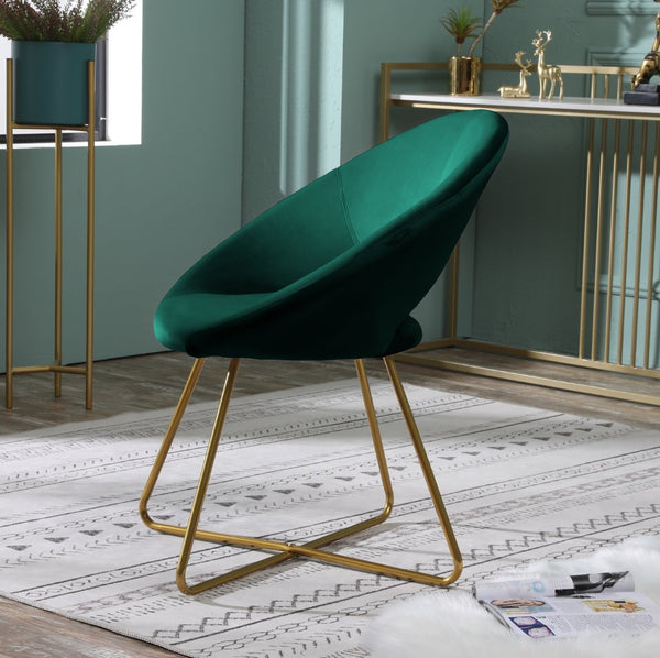 English Elm Slatina Plush Faux Fur Barrel Chair with Gold Sled Base for Bedroom or Living Room Green T2574P164520