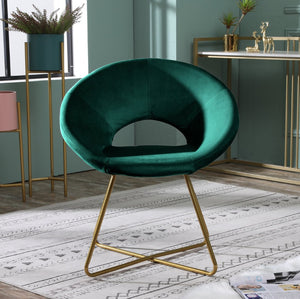 English Elm Slatina Plush Faux Fur Barrel Chair with Gold Sled Base for Bedroom or Living Room Green T2574P164520