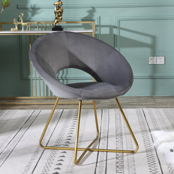 English Elm Slatina Plush Faux Fur Barrel Chair with Gold Sled Base for Bedroom or Living Room Gray T2574P164521