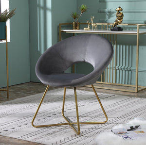 English Elm Slatina Plush Faux Fur Barrel Chair with Gold Sled Base for Bedroom or Living Room Gray T2574P164521