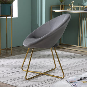 English Elm Slatina Plush Faux Fur Barrel Chair with Gold Sled Base for Bedroom or Living Room Gray T2574P164521