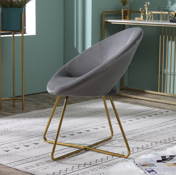 English Elm Slatina Plush Faux Fur Barrel Chair with Gold Sled Base for Bedroom or Living Room Gray T2574P164521