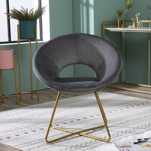 English Elm Slatina Plush Faux Fur Barrel Chair with Gold Sled Base for Bedroom or Living Room Gray T2574P164521