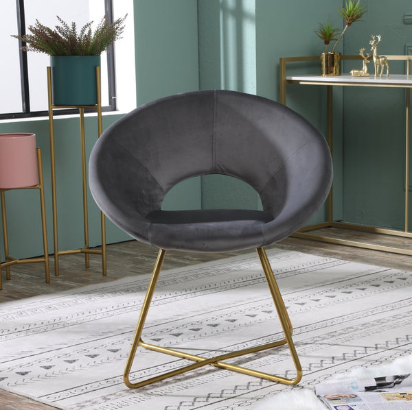English Elm Slatina Plush Faux Fur Barrel Chair with Gold Sled Base for Bedroom or Living Room Gray T2574P164521