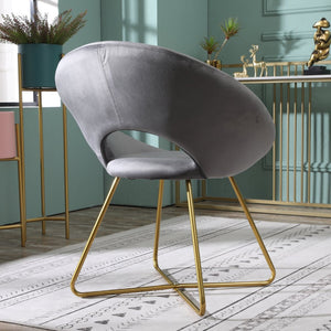 English Elm Slatina Plush Faux Fur Barrel Chair with Gold Sled Base for Bedroom or Living Room Gray T2574P164521