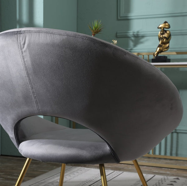 English Elm Slatina Plush Faux Fur Barrel Chair with Gold Sled Base for Bedroom or Living Room Gray T2574P164521