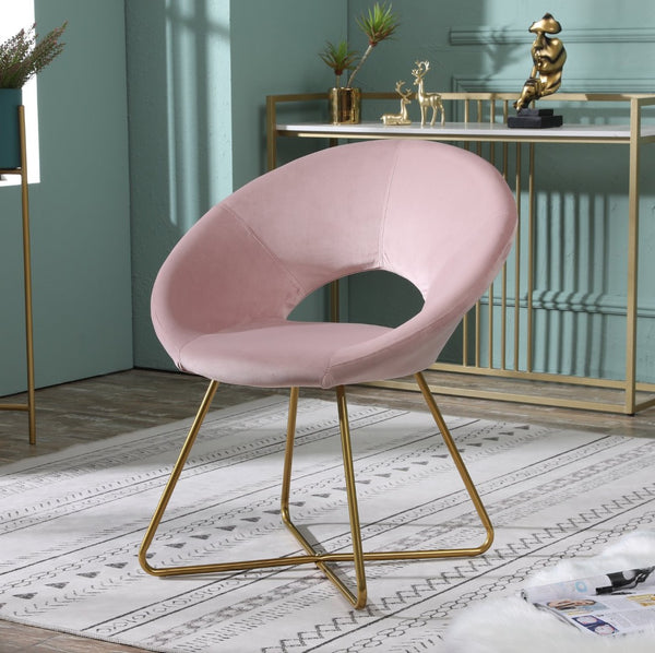 English Elm Slatina Plush Faux Fur Barrel Chair with Gold Sled Base for Bedroom or Living Room Pink T2574P164522