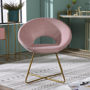 English Elm Slatina Plush Faux Fur Barrel Chair with Gold Sled Base for Bedroom or Living Room Pink T2574P164522