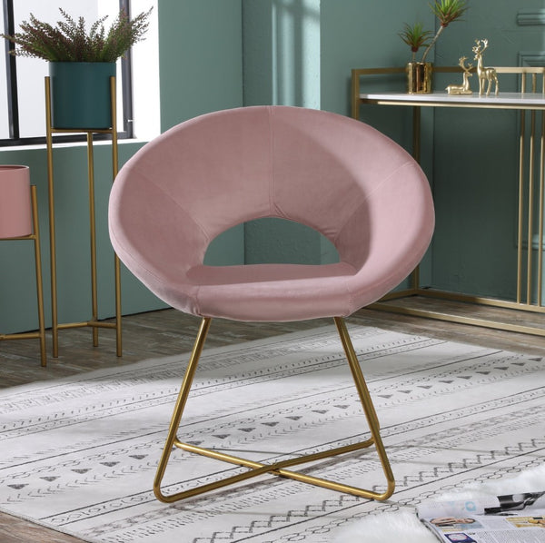 English Elm Slatina Plush Faux Fur Barrel Chair with Gold Sled Base for Bedroom or Living Room Pink T2574P164522