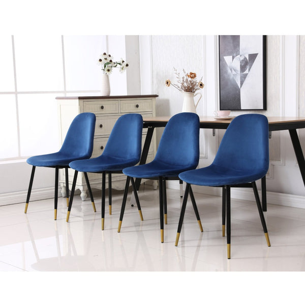 English Elm Lassan Mid-century Velvet Dining Chair Set of 4 with Gold-tipped Metal Legs Blue T2574P164528