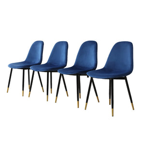 English Elm Lassan Mid-century Velvet Dining Chair Set of 4 with Gold-tipped Metal Legs Blue T2574P164528
