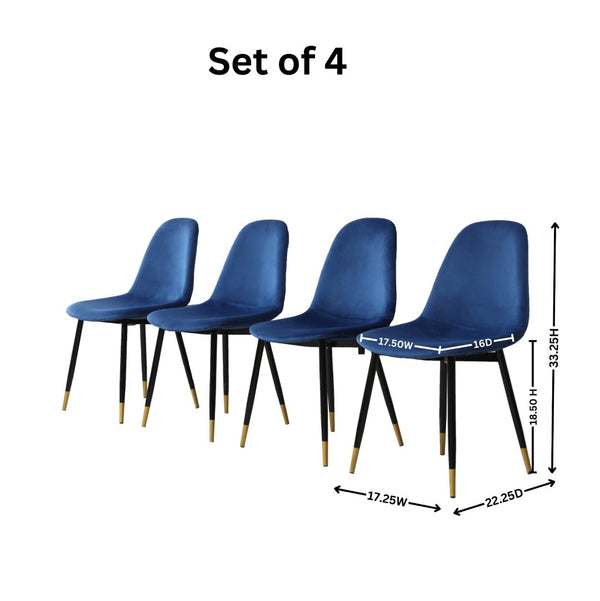 English Elm Lassan Mid-century Velvet Dining Chair Set of 4 with Gold-tipped Metal Legs Blue T2574P164528