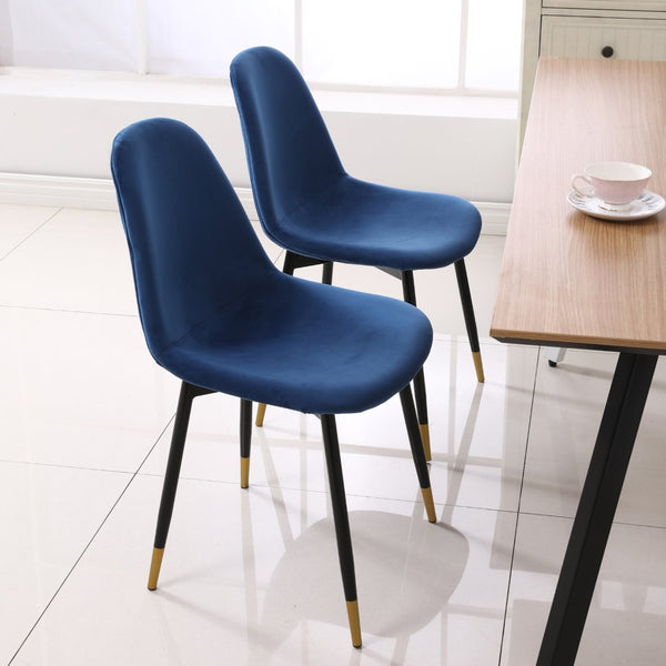 English Elm Lassan Mid-century Velvet Dining Chair Set of 4 with Gold-tipped Metal Legs Blue T2574P164528