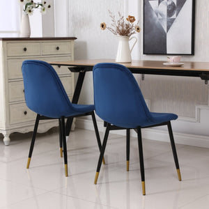 English Elm Lassan Mid-century Velvet Dining Chair Set of 4 with Gold-tipped Metal Legs Blue T2574P164528