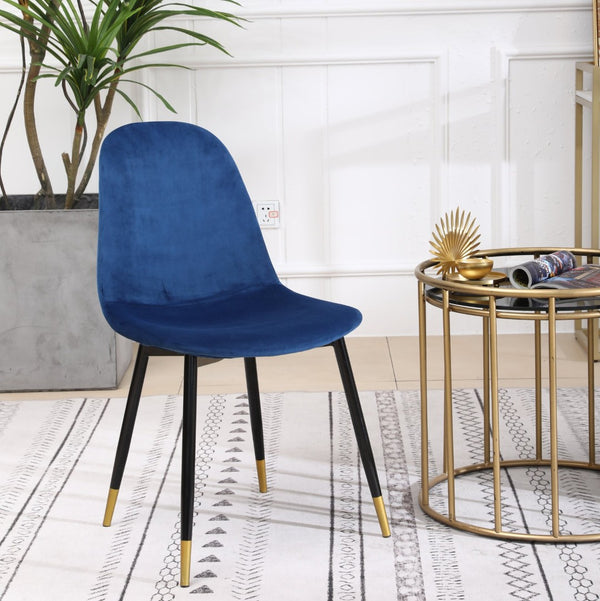 English Elm Lassan Mid-century Velvet Dining Chair Set of 4 with Gold-tipped Metal Legs Blue T2574P164528