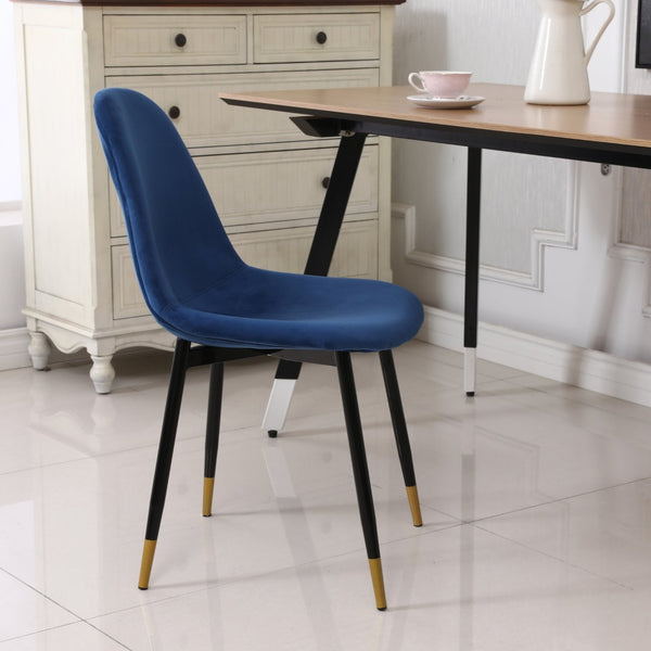 English Elm Lassan Mid-century Velvet Dining Chair Set of 4 with Gold-tipped Metal Legs Blue T2574P164528