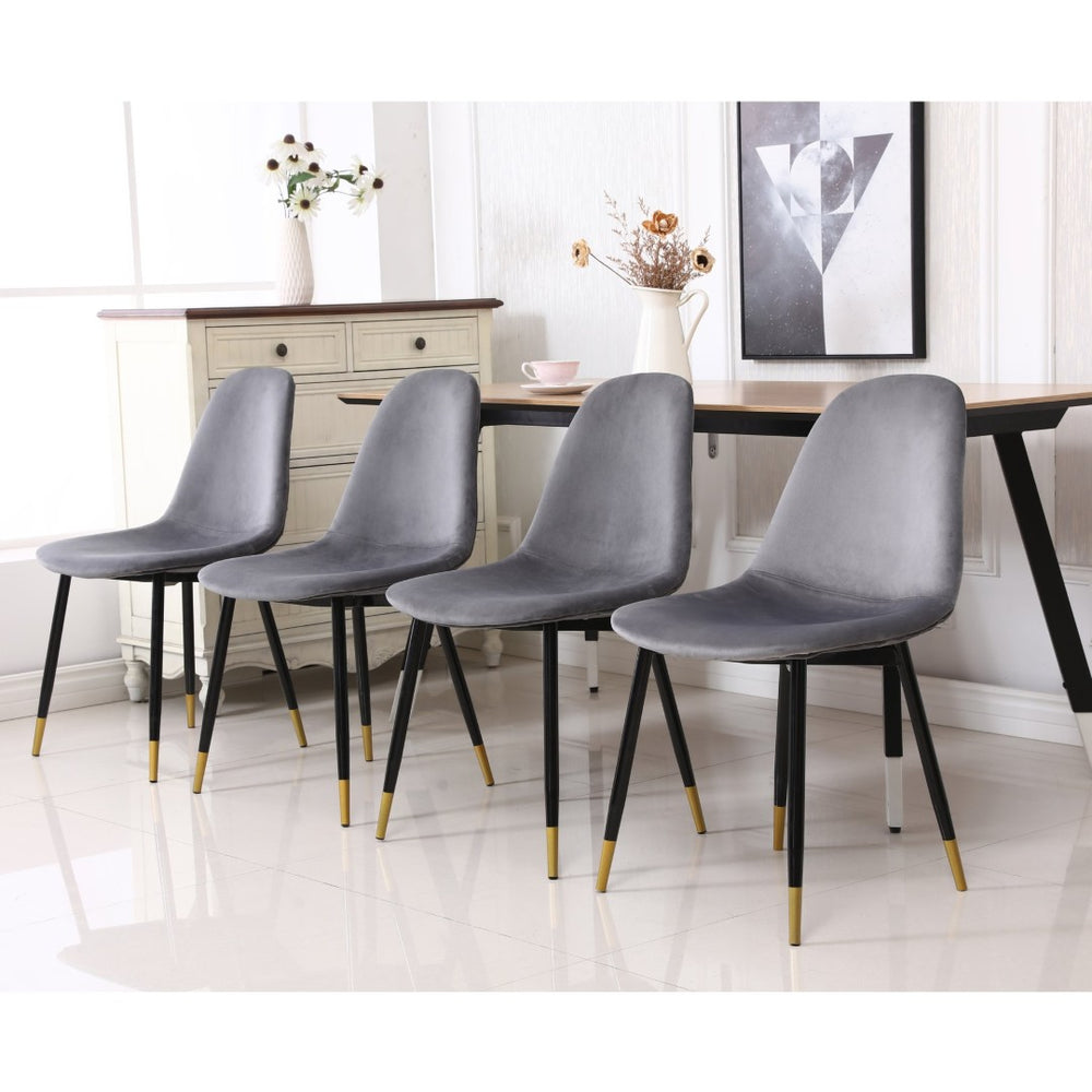 English Elm Lassan Mid-century Velvet Dining Chair Set of 4 with Gold-tipped Metal Legs Gray T2574P164529