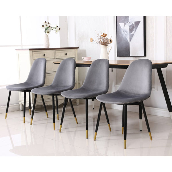 English Elm Lassan Mid-century Velvet Dining Chair Set of 4 with Gold-tipped Metal Legs Gray T2574P164529