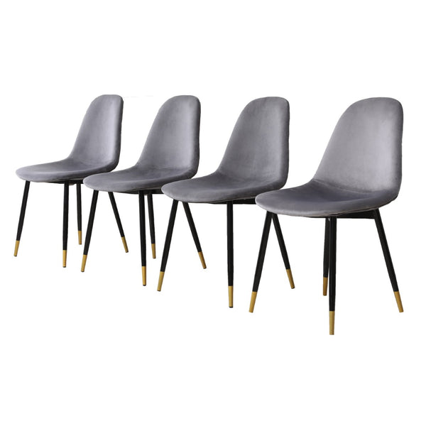English Elm Lassan Mid-century Velvet Dining Chair Set of 4 with Gold-tipped Metal Legs Gray T2574P164529