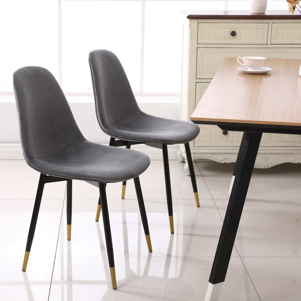 English Elm Lassan Mid-century Velvet Dining Chair Set of 4 with Gold-tipped Metal Legs Gray T2574P164529