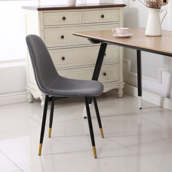 English Elm Lassan Mid-century Velvet Dining Chair Set of 4 with Gold-tipped Metal Legs Gray T2574P164529