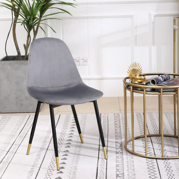 English Elm Lassan Mid-century Velvet Dining Chair Set of 4 with Gold-tipped Metal Legs Gray T2574P164529