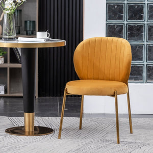 English Elm Amoa Tufted Velvet Dining Chair Set of Two with Gold Legs for Elegant Meals Yellow T2574P164531