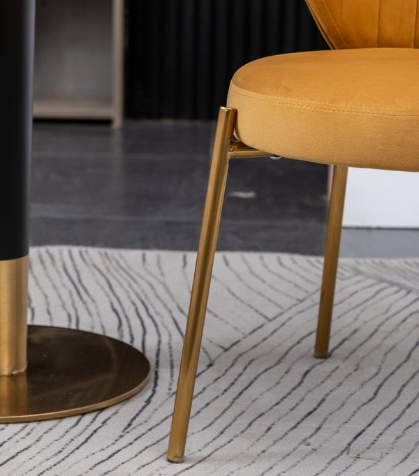 English Elm Amoa Tufted Velvet Dining Chair Set of Two with Gold Legs for Elegant Meals Yellow T2574P164531