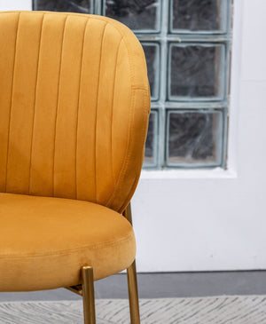 English Elm Amoa Tufted Velvet Dining Chair Set of Two with Gold Legs for Elegant Meals Yellow T2574P164531