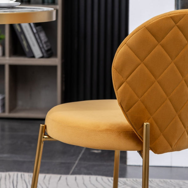 English Elm Amoa Tufted Velvet Dining Chair Set of Two with Gold Legs for Elegant Meals Yellow T2574P164531