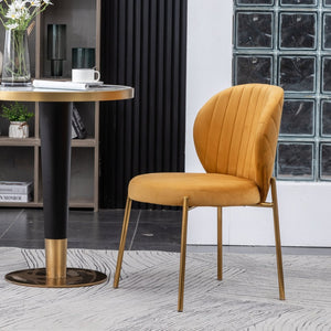 English Elm Amoa Tufted Velvet Dining Chair Set of Two with Gold Legs for Elegant Meals Yellow T2574P164531