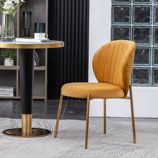 English Elm Amoa Tufted Velvet Dining Chair Set of Two with Gold Legs for Elegant Meals Yellow T2574P164531