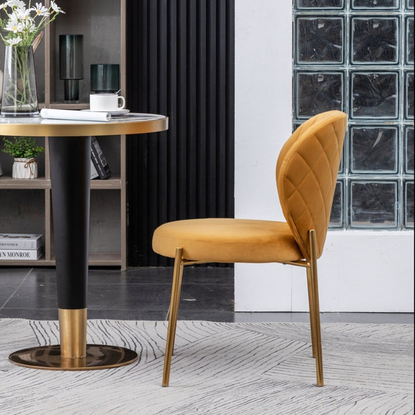 English Elm Amoa Tufted Velvet Dining Chair Set of Two with Gold Legs for Elegant Meals Yellow T2574P164531