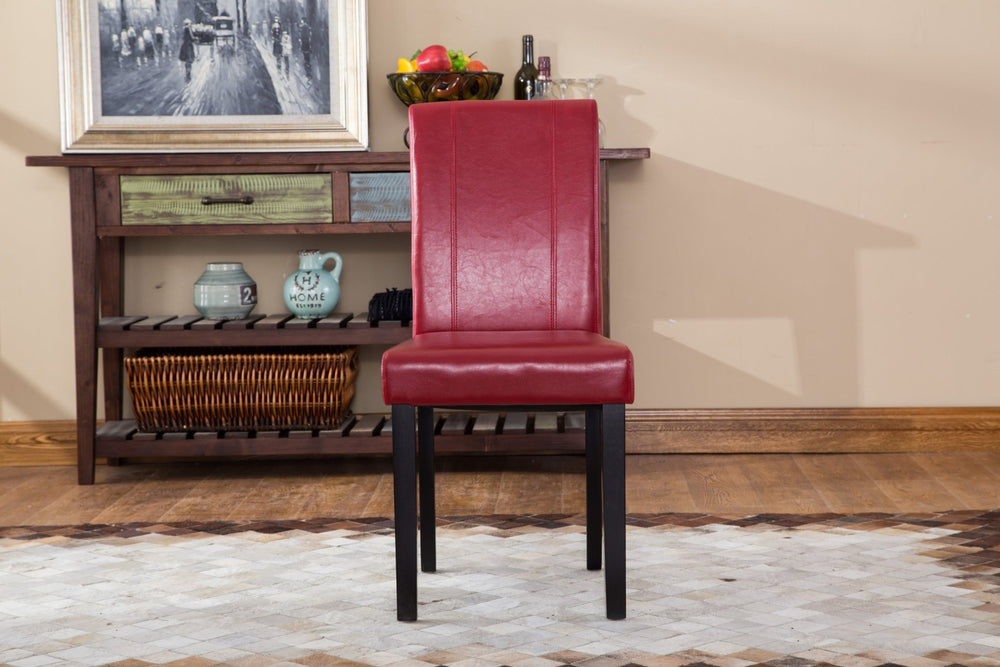 English Elm Urban Leatherette Parsons Dining Chair Set Solid Wood Legs Sleek Modern Seating Red T2574P164534