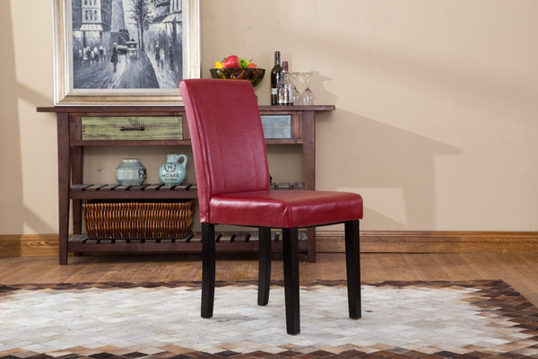 English Elm Urban Leatherette Parsons Dining Chair Set Solid Wood Legs Sleek Modern Seating Red T2574P164534
