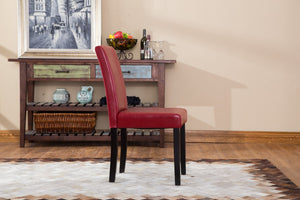English Elm Urban Leatherette Parsons Dining Chair Set Solid Wood Legs Sleek Modern Seating Red T2574P164534